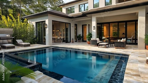 Wallpaper Mural This stylish pool area features lounge chairs surrounded by vibrant greenery in a tranquil backyard. Torontodigital.ca