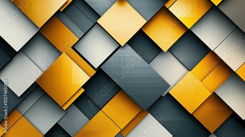 Wallpaper Mural An abstract modern design featuring a pattern of interlocking squares in shades of gray, white, and gold, creating a visually striking texture. Torontodigital.ca