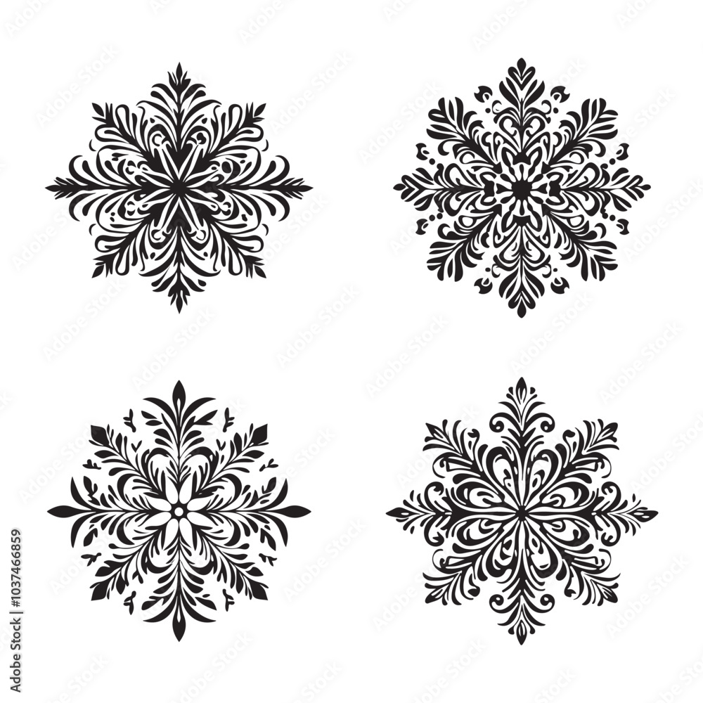 vector of black silhouette of snowflake vector of black silhouette of snowflake