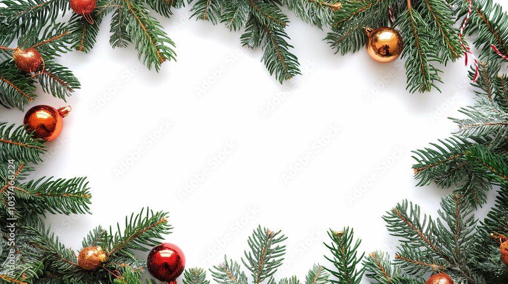 Festive Christmas Frame with Green Pine Branches Festive Christmas Frame with Green Pine Branches