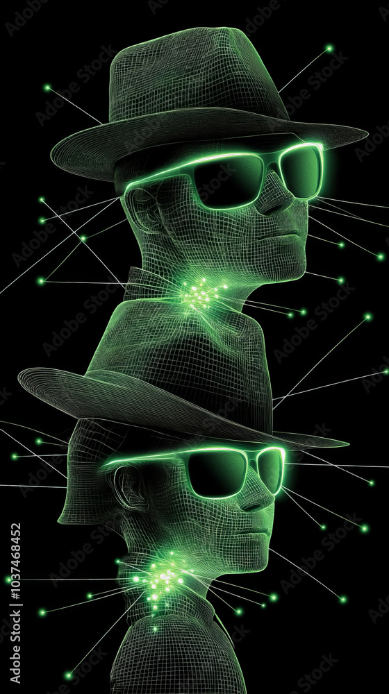 The Matrix-Inspired Duo: Two figures, rendered in a mesmerizing green ...