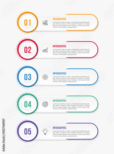 Timeline infographic template design. 5 options or steps business infographic template design. Can be used for process diagram, presentations, workflow layout, flow chart, steps, banner.