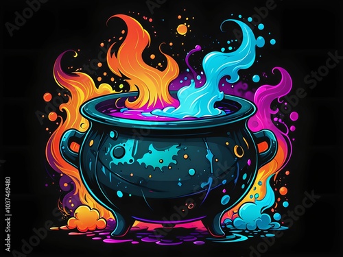 Enchanted Witch Cauldron: Magical T-Shirt Design photo