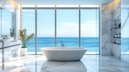 Serene Modern Bathroom with Ocean View