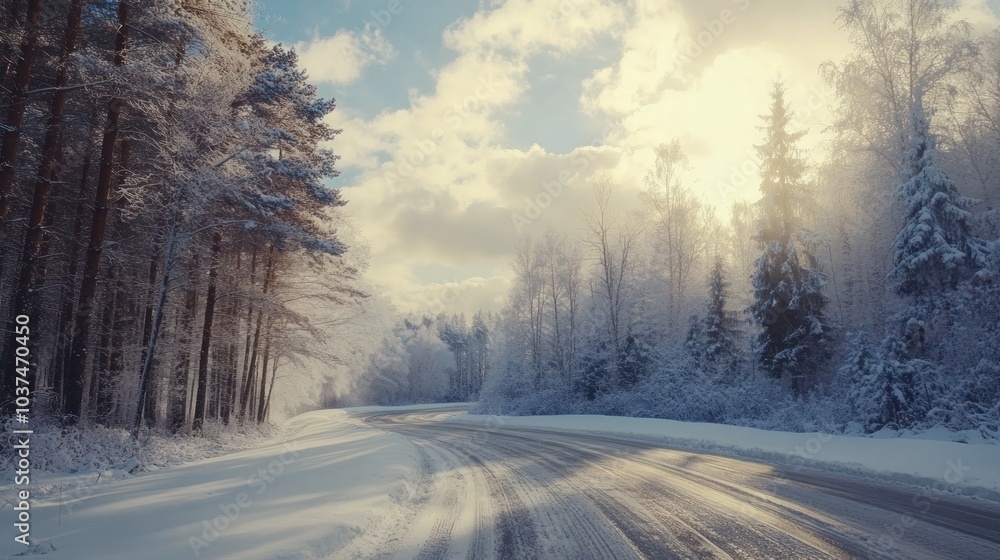 Obraz premium Snowy Forest Road