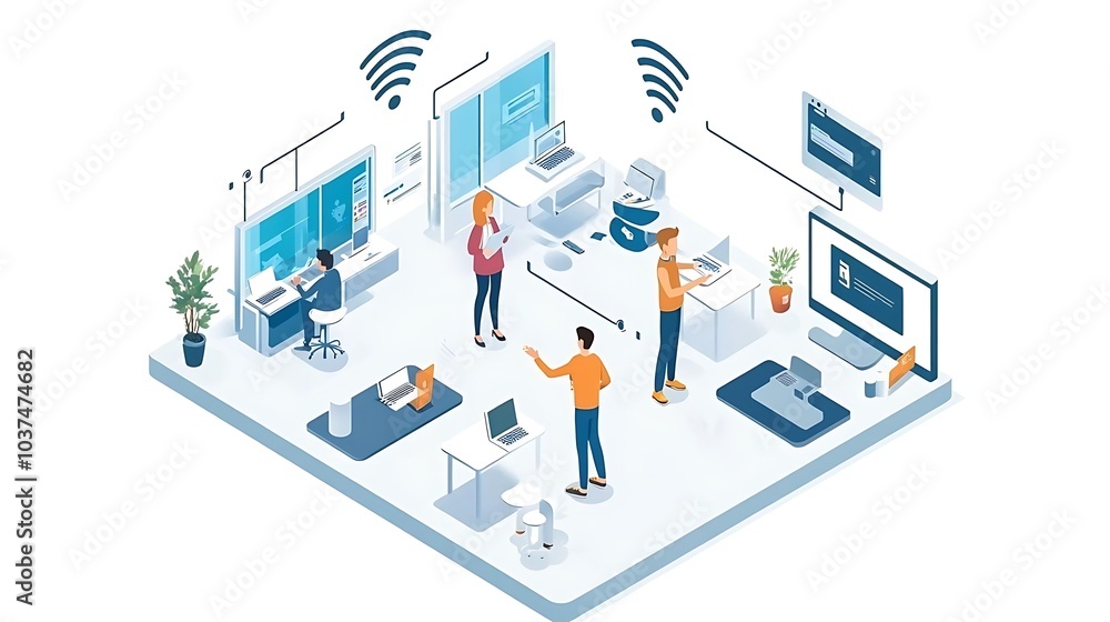 Teamwork and Collaboration in a Modern Office with Wireless Network Connection Teamwork and Collaboration in a Modern Office with Wireless Network Connection