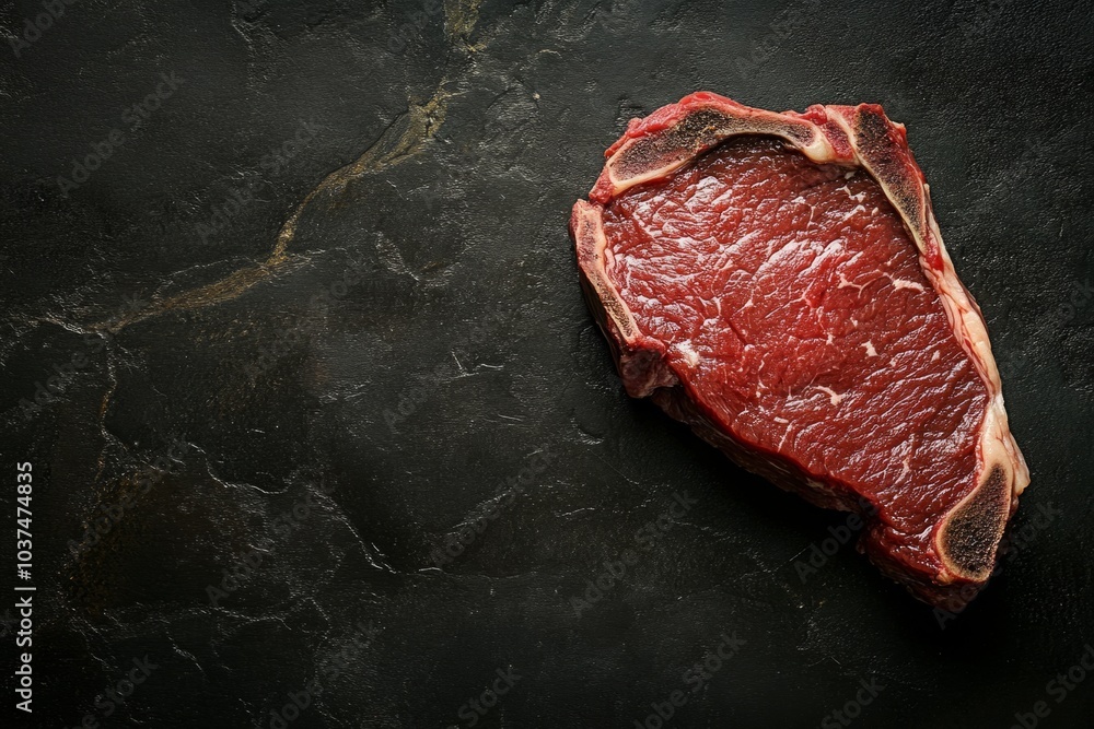 Raw beef steak lying on black slate background Raw beef steak lying on black slate background