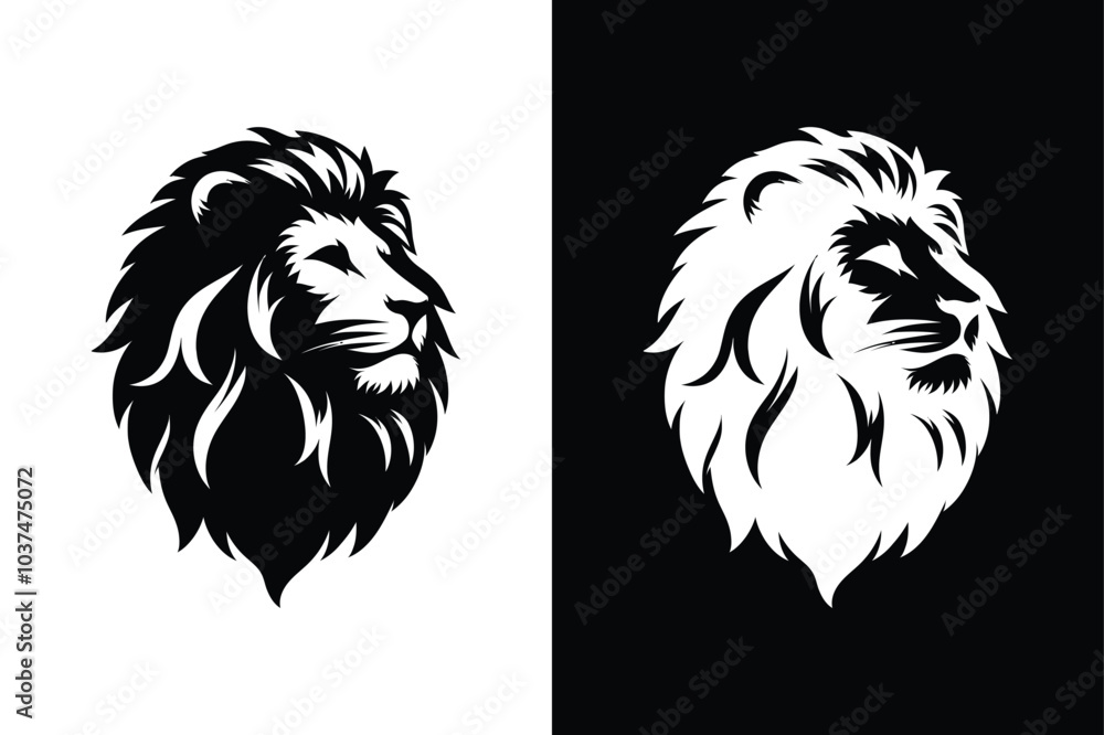 Lion black head vector silhouette icons icon set on white background. Lion black head vector silhouette icons icon set on white background.