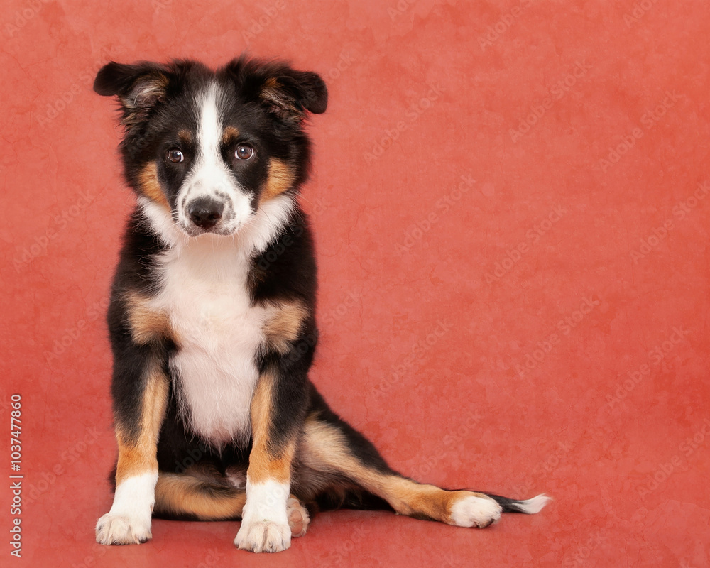 Fototapeta premium Border Collie Puppy in Studio on isolated red studio background