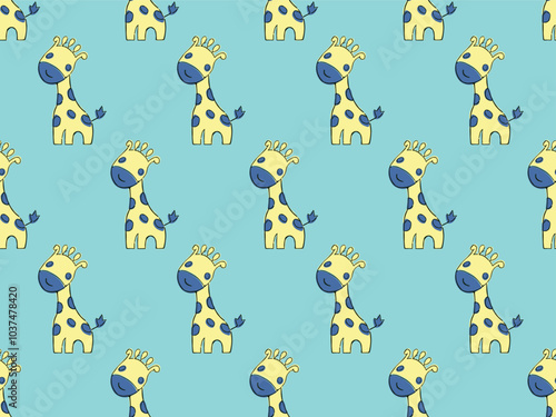 DOODLE GIRAFFE REPEAT PATTERN ADORABLE NURSERY PRINT. GIRAFFE CONVERSATIONAL CUTE JUNGLE SEAMLESS IN VECTOR FILE