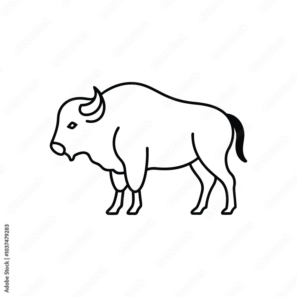 Bison buffalo vector line icon . Buffalo silhouette isolated on white background. Bison buffalo vector line icon . Buffalo silhouette isolated on white background.