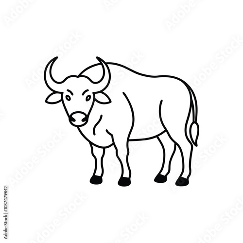 Bison buffalo vector line icon . Buffalo silhouette isolated on white background.