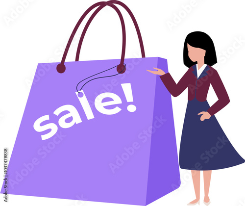 Woman presenting large shopping bag sale