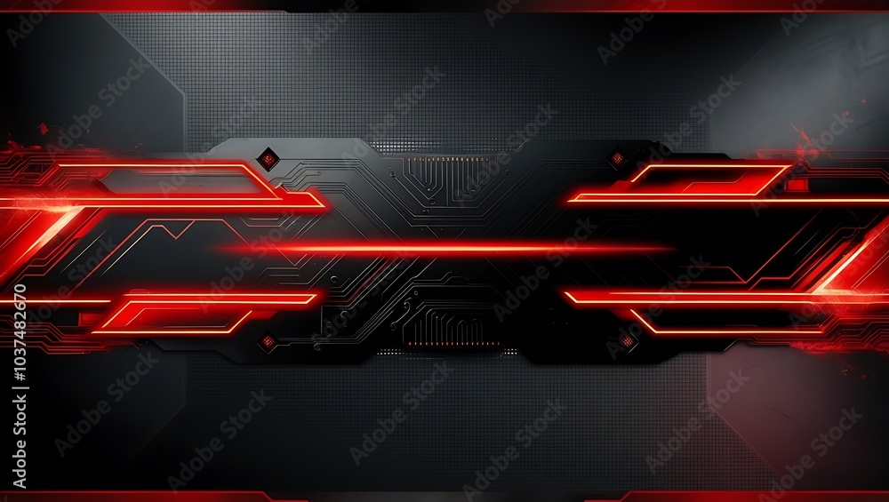Naklejka premium Black and red abstract futuristic gaming background. Generative Ai.