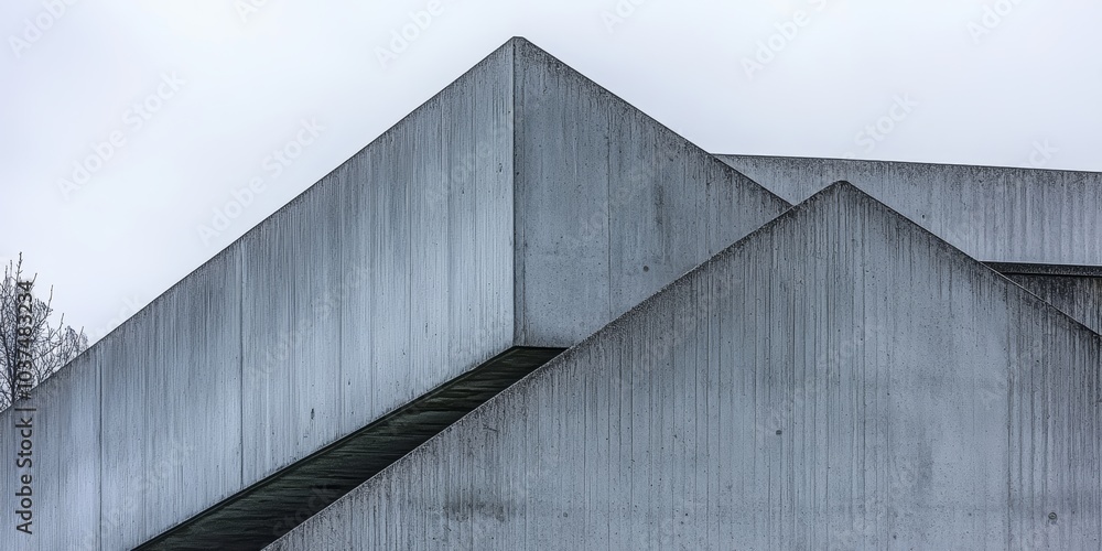 近代的なコンクリート建築の角度と形状を強調した静かな灰色の風景 近代的なコンクリート建築の角度と形状を強調した静かな灰色の風景