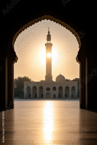 the sun rises behind a mosque in the middle of the night
