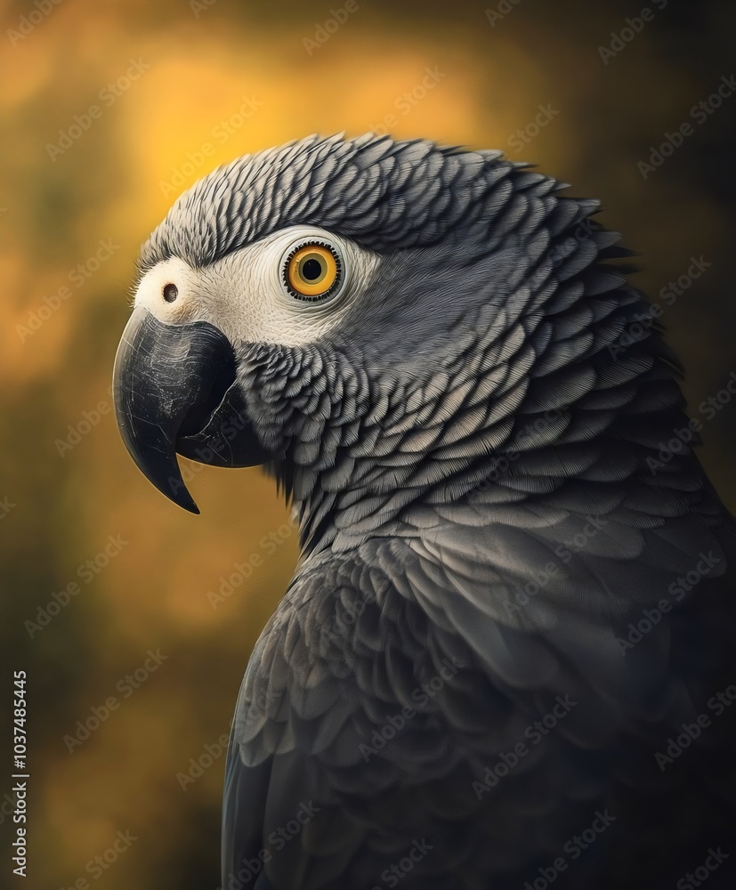 Obraz premium Majestic Grey Parrot Close-Up Stunning Feathered Details