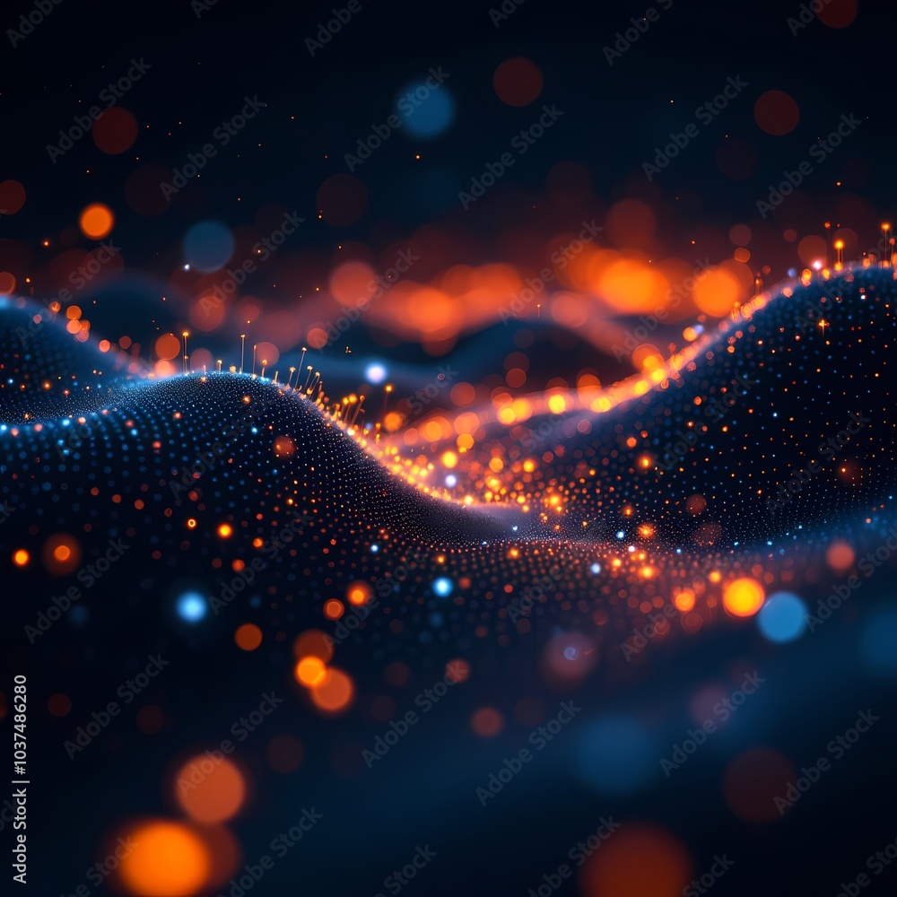 Fototapeta premium abstract glowing dots and lines forming digital landscape