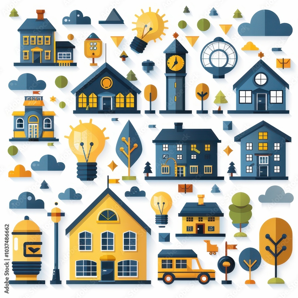 school buildings and other icons in a flat design school buildings and other icons in a flat design