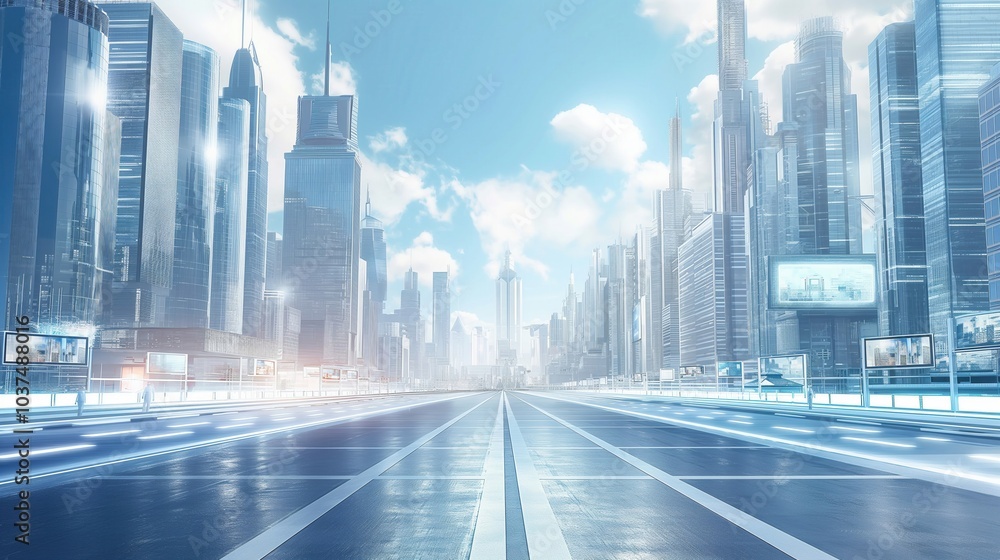 Fototapeta premium Expansive Empty City Street View from Ground Level