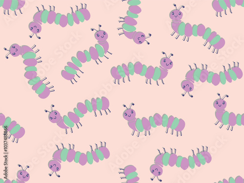 DOODLE CATERPILLA REPEAT PATTERN ADORABLE NURSERY PRINT. CATERPILLA CONVERSATIONAL CUTE SEAMLESS IN VECTOR FILE