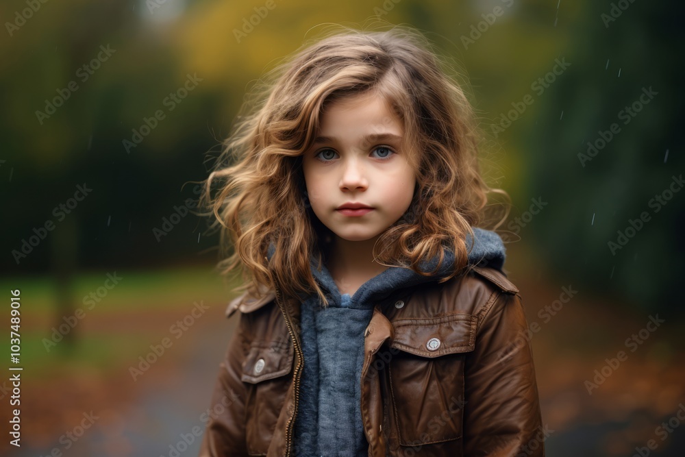 Portrait of a cute little girl with curly hair in autumn park Portrait of a cute little girl with curly hair in autumn park