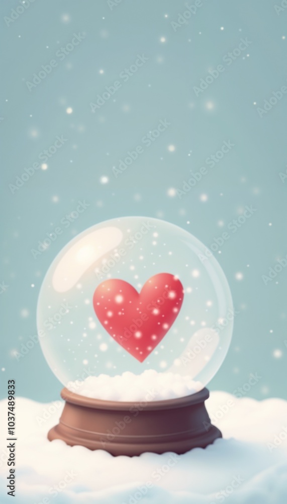 Snow globe with a red heart and snowflakes on a blue background Snow globe with a red heart and snowflakes on a blue background