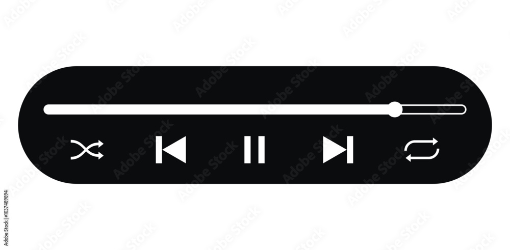 Music or video playback panel icon. Audio player for songs or podcast playlist. Play or pause button. Dark theme Music or video playback panel icon. Audio player for songs or podcast playlist. Play or pause button. Dark theme