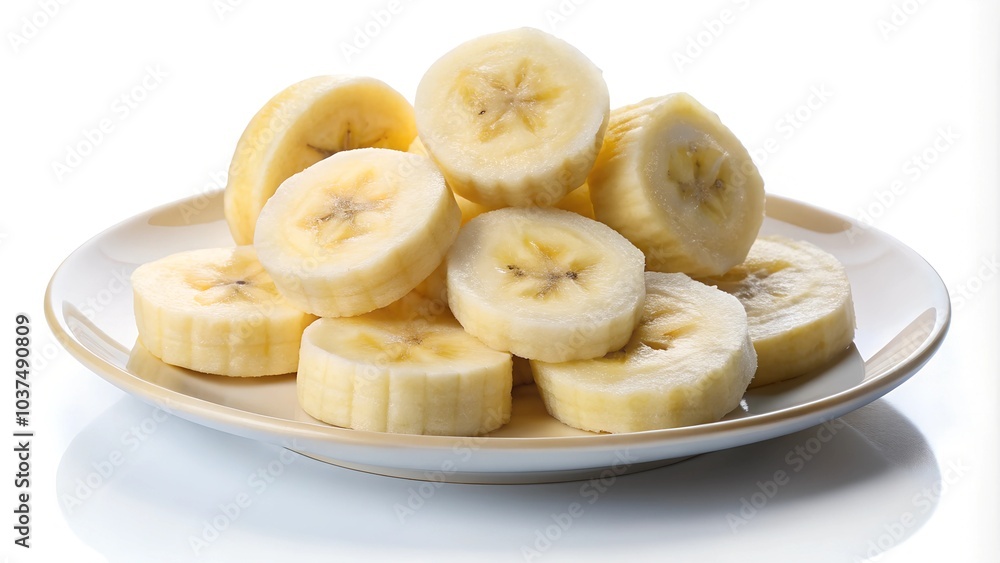 banana slices on a plate isolated on white background banana slices on a plate isolated on white background