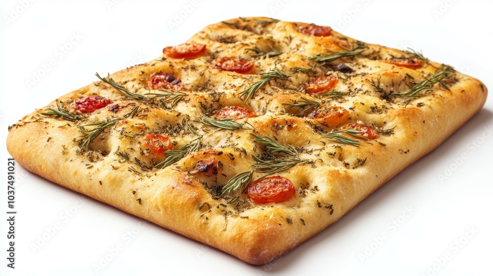 Italian Focaccia Extravaganza isolated on white background Italian Focaccia Extravaganza isolated on white background