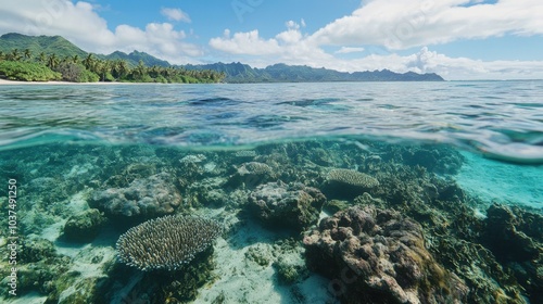 Vibrant Coral Reef Under Clear Blue Water