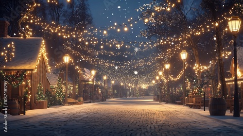 Winter Wonderland Street with Festive Lights at Night