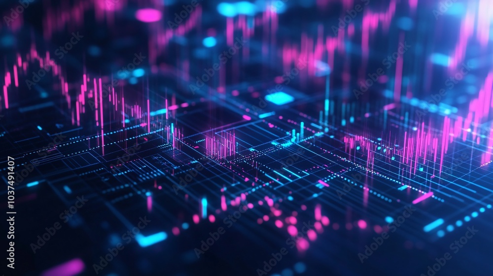 Abstract digital lines and grids with pink and blue lights. Abstract digital lines and grids with pink and blue lights.