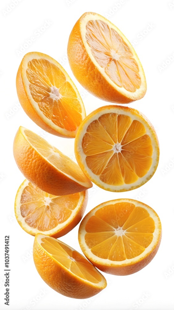 Fototapeta premium falling orange slices isolated on white