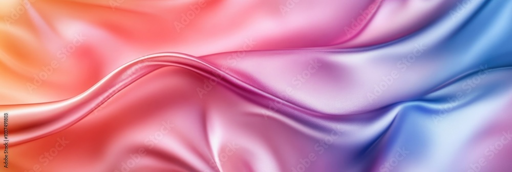 Obraz premium Soft satin fabric waves colourful background design. Texture with smooth flowing patterns and light shiny effect