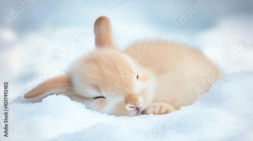 Adorable Baby Bunny Sleeping in Soft Snow