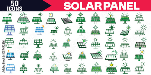 Solar Panel Icon Set Eco Friendly Power Symbols for Renewable, Sustainable, and Alternative Energy