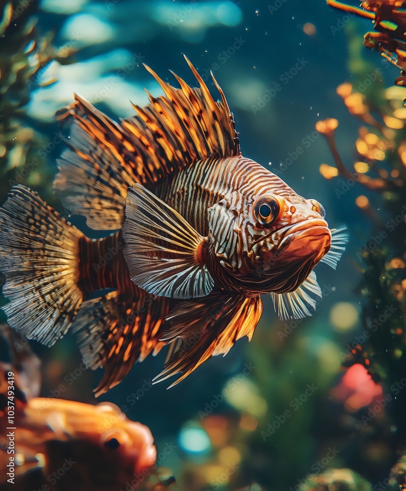 Fototapeta premium Vibrant Colorful Fish Swimming Underwater Coral Reef Ocean