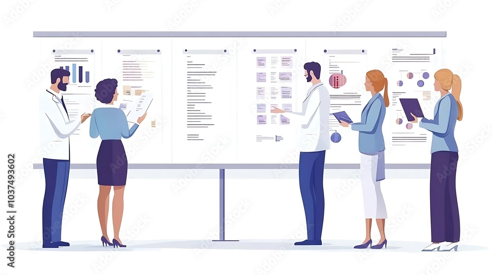 Business Professionals Analyzing Data on Whiteboard Presentation Business Professionals Analyzing Data on Whiteboard Presentation