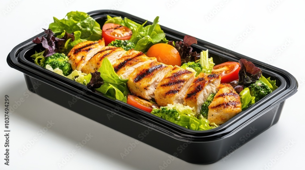 Grilled Chicken Salad in Black Plastic Container Grilled Chicken Salad in Black Plastic Container