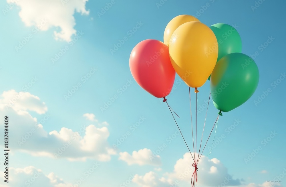Bunch of colourful helium balloons flying away in a cloudy sky Bunch of colourful helium balloons flying away in a cloudy sky