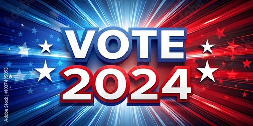 “Vote 2024” in bold text with dynamic red and blue streaks in the background, symbolizing a call to action for the upcoming election.