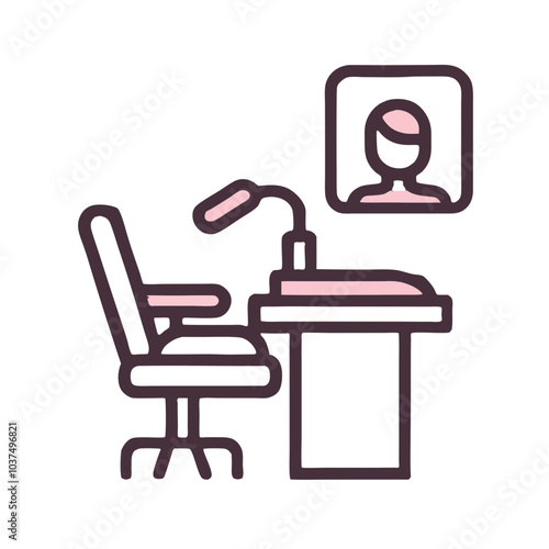 Modern office desk with chair and portrait in minimalistic style