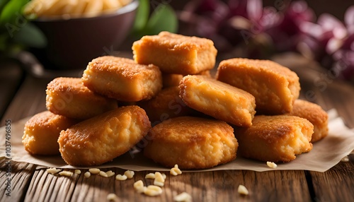 Crispy Chicken Nuggets on a Wooden Table