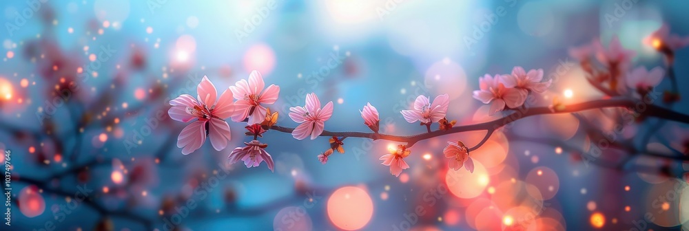 Close-up of Cherry Blossoms with Soft Background Lights Close-up of Cherry Blossoms with Soft Background Lights