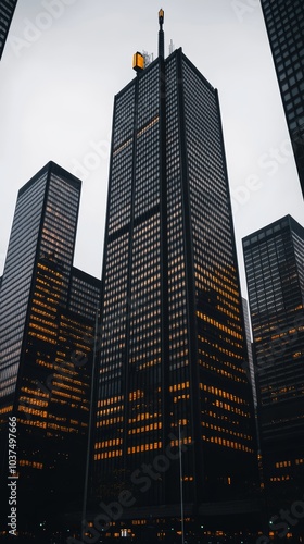 Wallpaper Mural 高層ビル群に囲まれた夜景の都市風景、秋の薄曇り空の下で灯りが輝く Torontodigital.ca