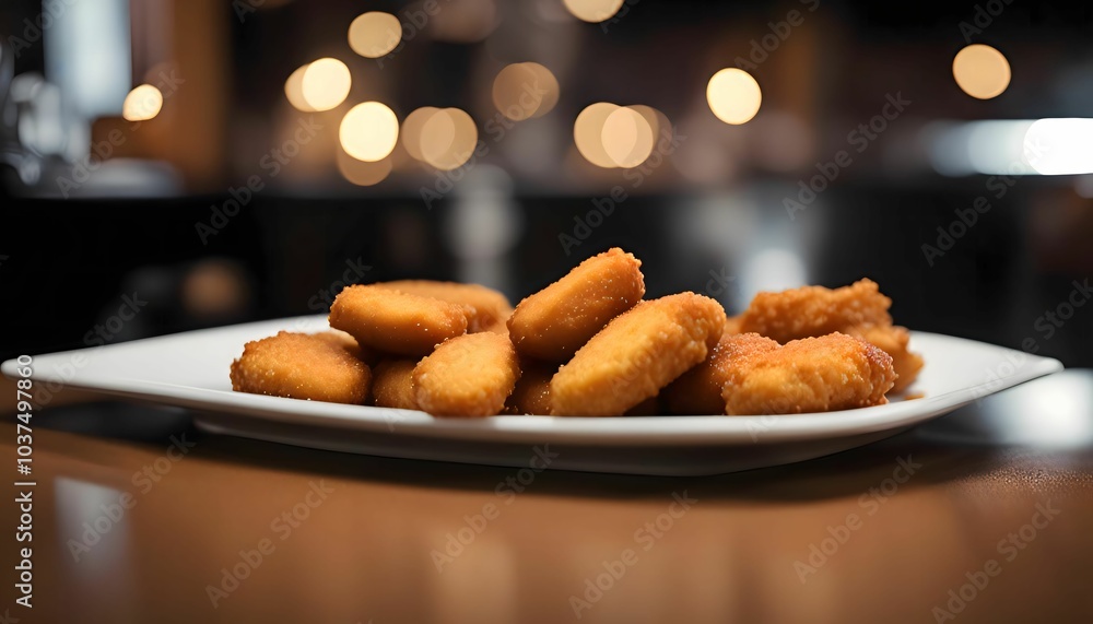 Fototapeta premium Crispy Chicken Nuggets on a White Plate