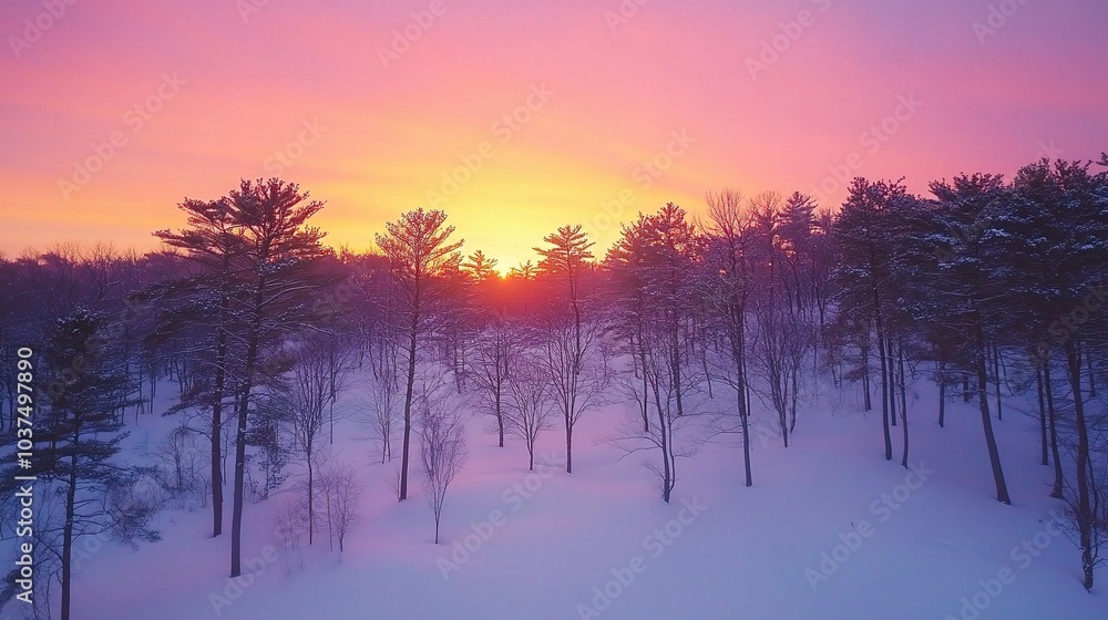 Serene Winter Sunset Over Snowy Landscape Serene Winter Sunset Over Snowy Landscape