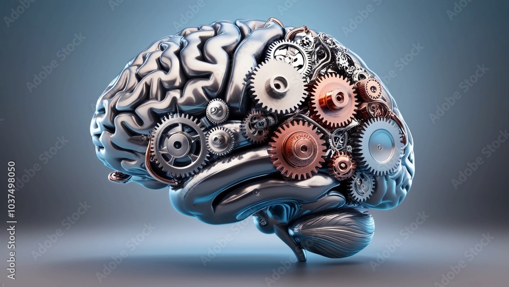  Detailed Brain Graphic with Gears – Representing Advanced Thinking and Innovation