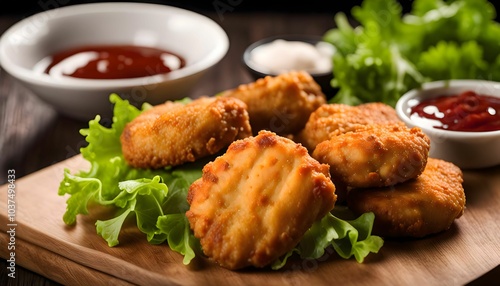 Chicken Nuggets with Ketchup and Dipping Sauce